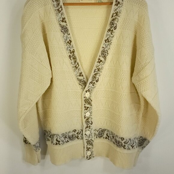 Vtg St Johns Bay Cardigan Sweater Women's Large Cream Grandmacore - Picture 2 of 11